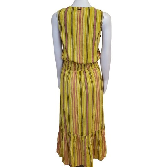 prAna California Dreaming Maxi Dress Organic Cotton Yellow Stripes Sz S colorful - Picture 7 of 9